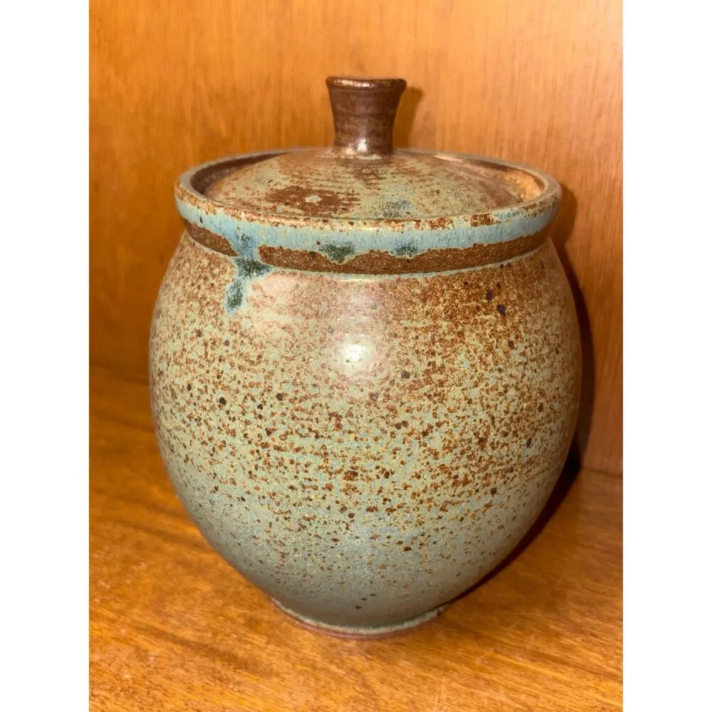 Signed Studio Pottery Lidded Jar Medium Sized Decorative Storage